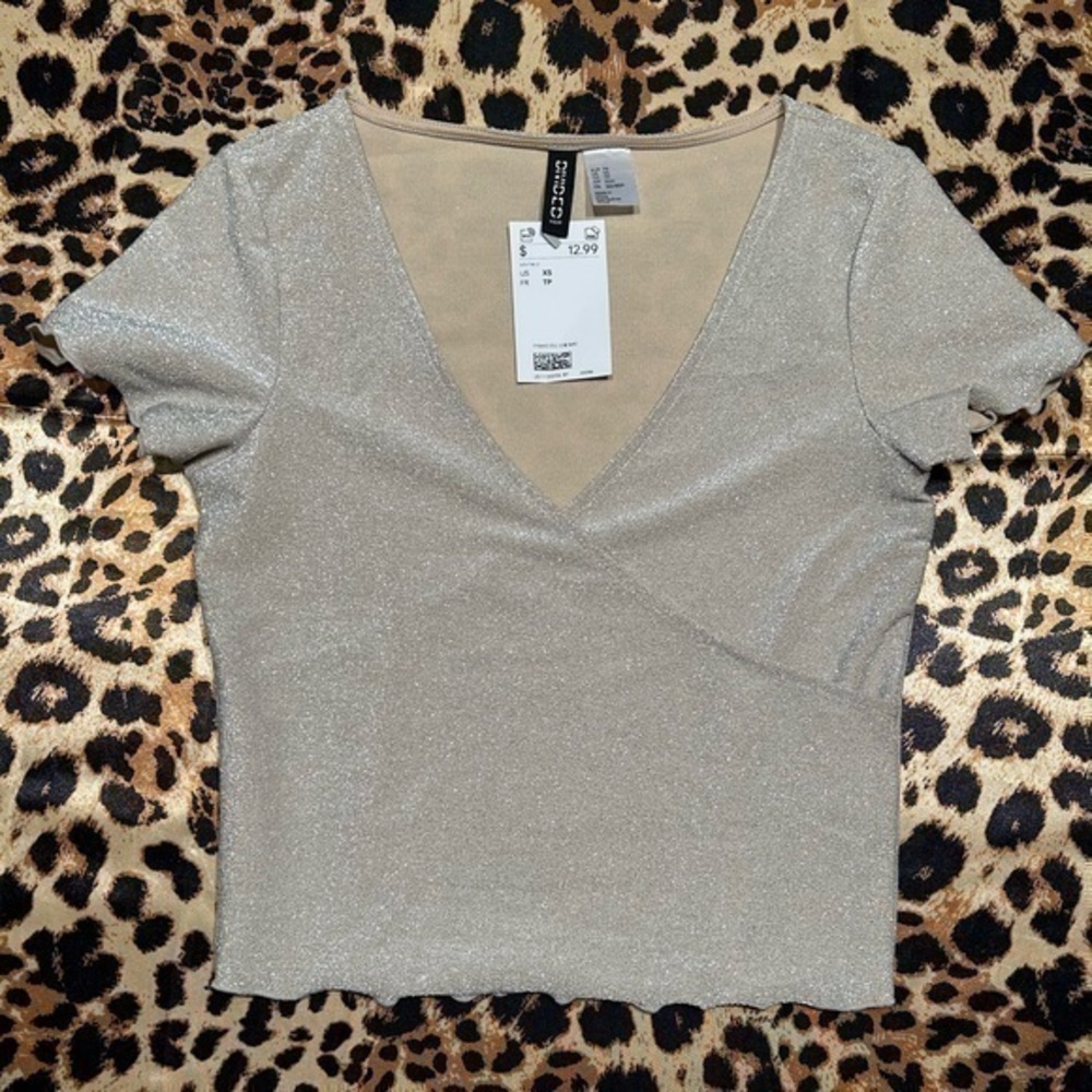 NWT H&M Glittery Beige Crop Top